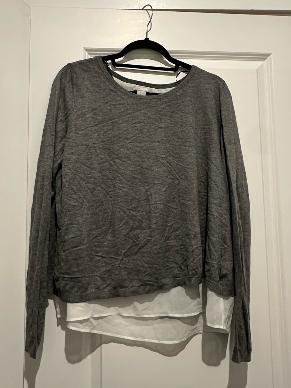 H&M Gray Layered-Look Sweater with White Hem
